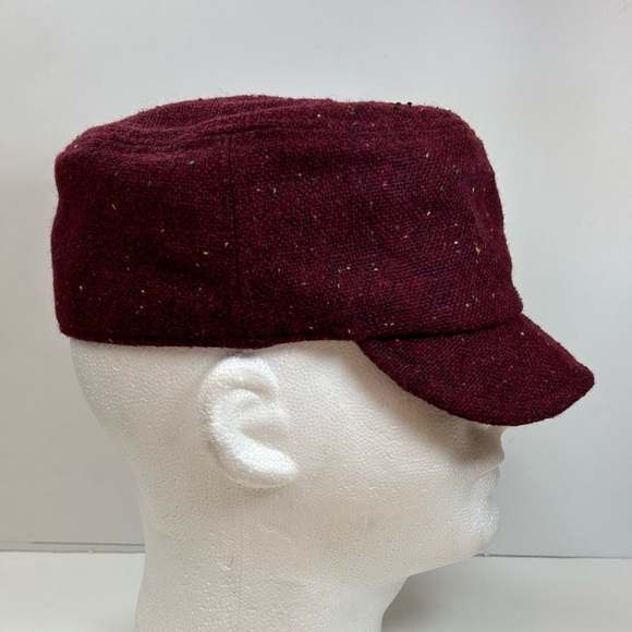 World Market Women’s Wool Blend Hat Burgundy 6 7/8 Speckled Cadet Military Style - Picture 4 of 10